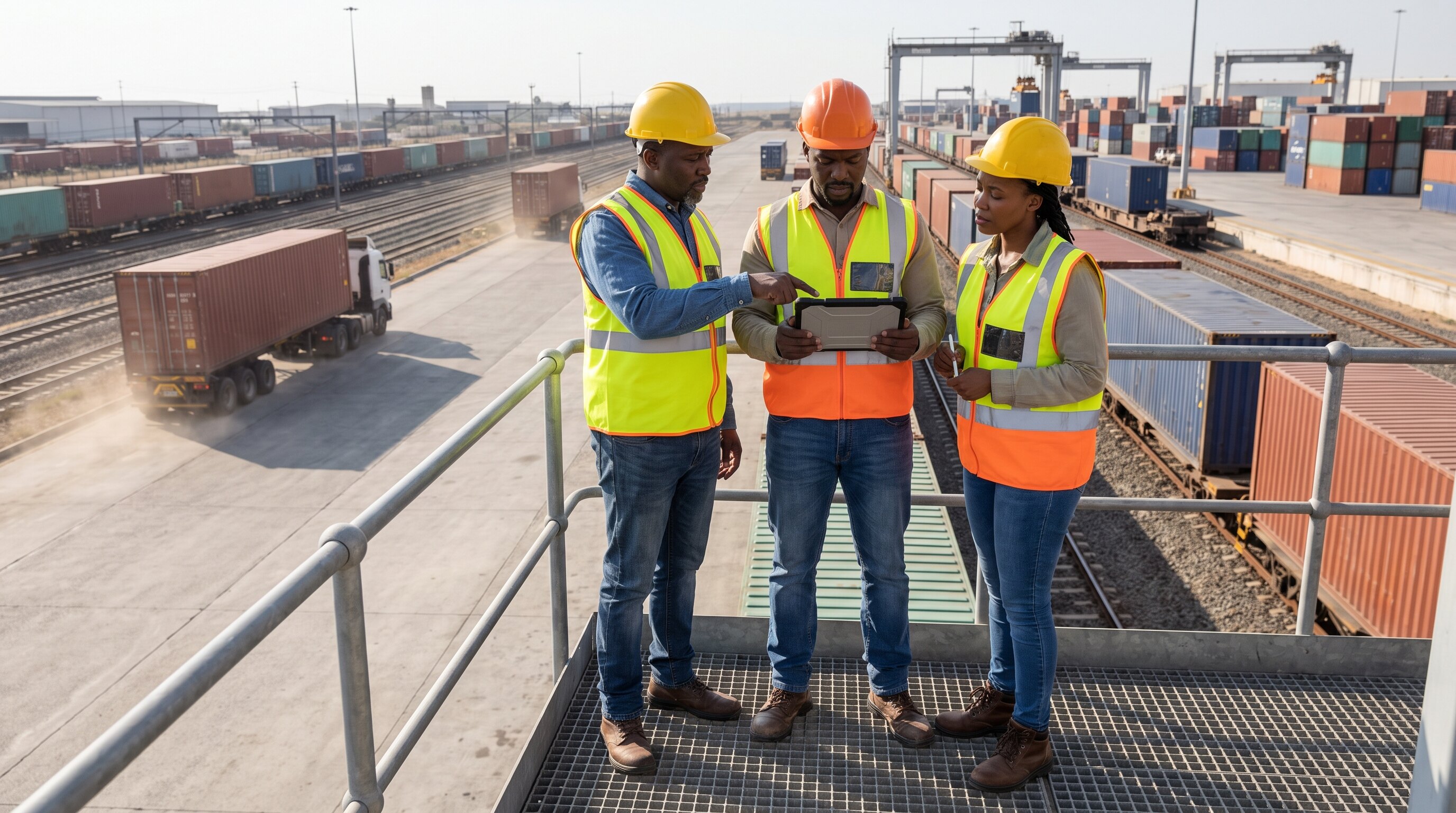 Regional representatives reviewing a commodity terminal operation