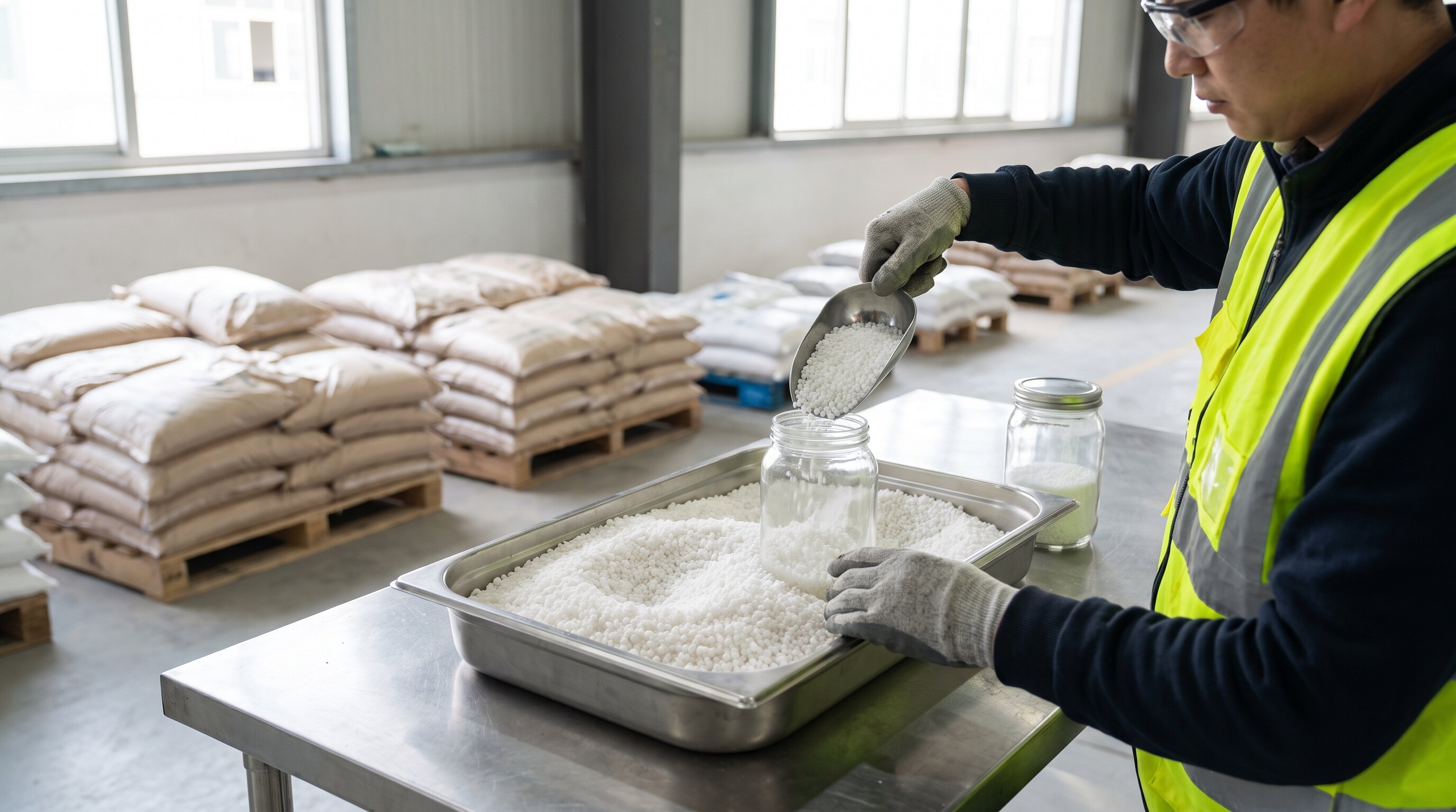 Representative urea granules and sealed fertilizer bags