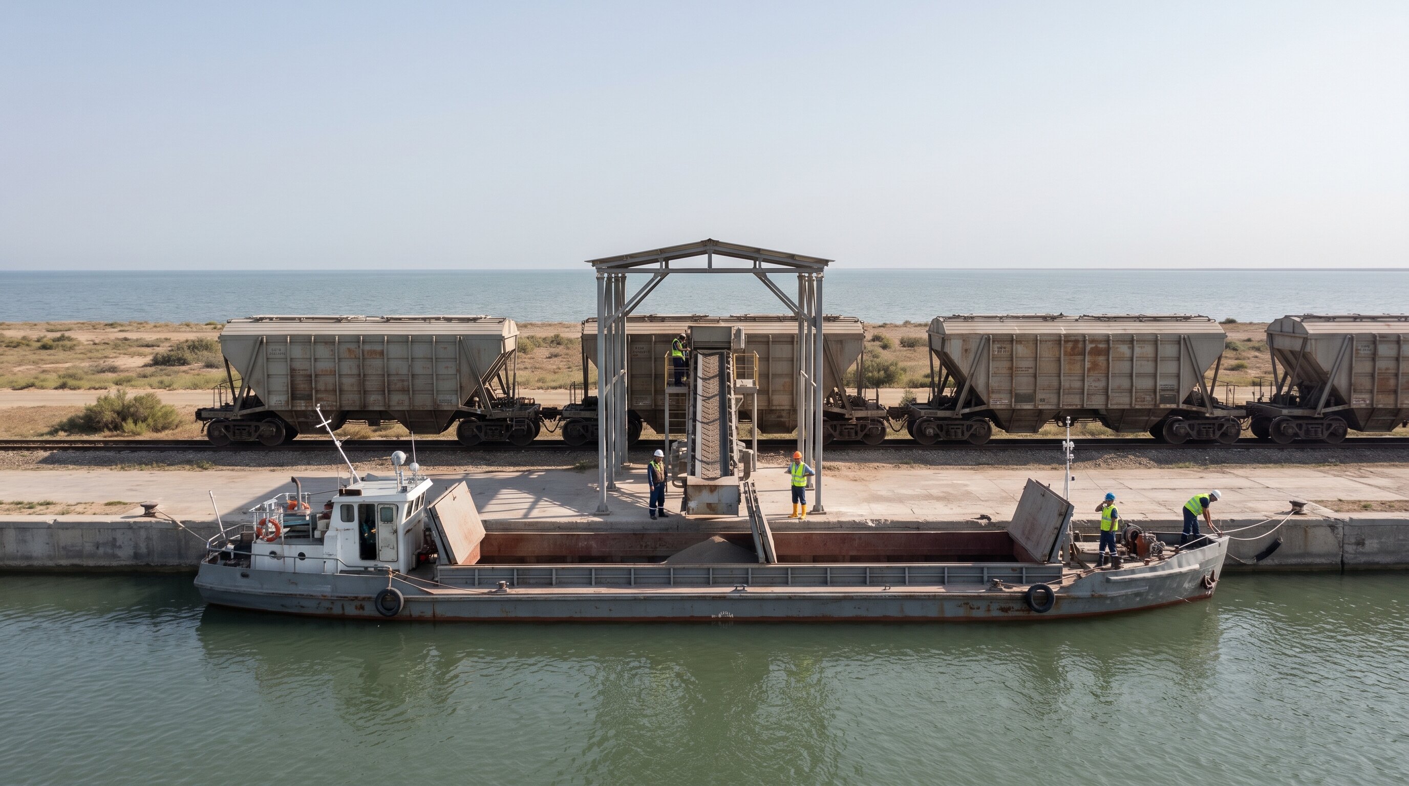 Rail and vessel transfer at a Caspian freight terminal