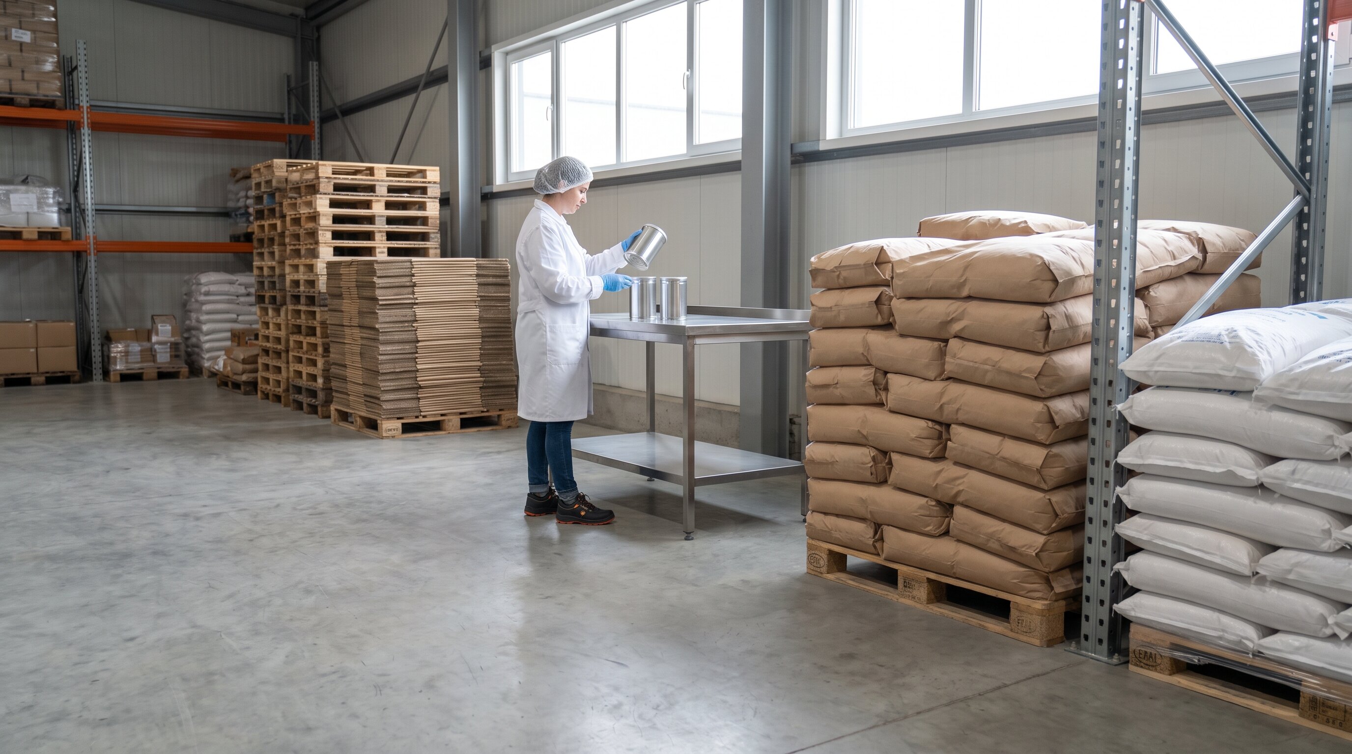 Sealed food ingredients in a hygienic warehouse